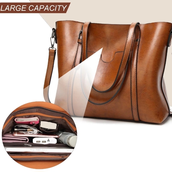 NWT Large Leather Shoulder Tote Bag - Picture 5 of 8